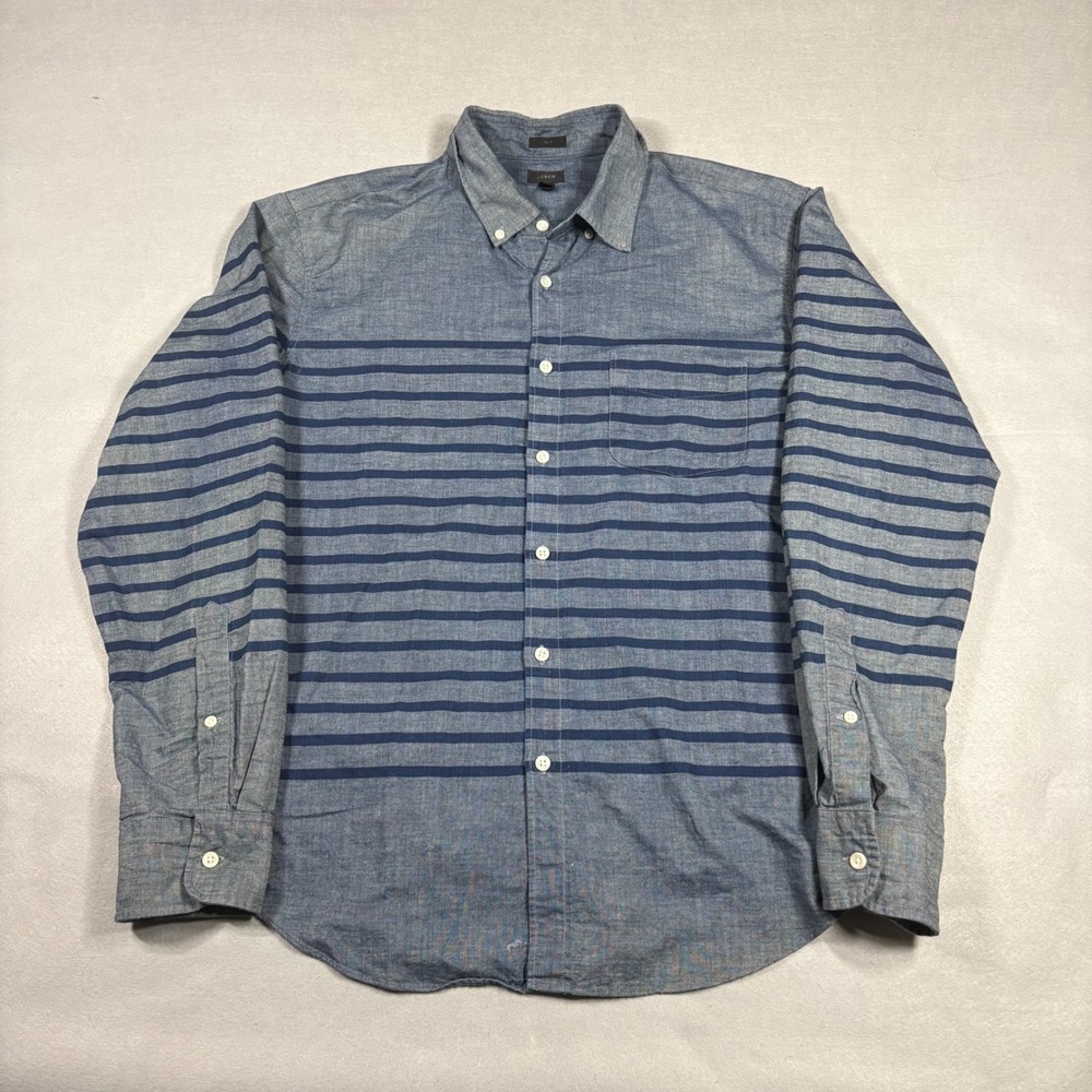 J.Crew Mens Slim Fit Chambray Striped Button Down Shirt Blue Large L